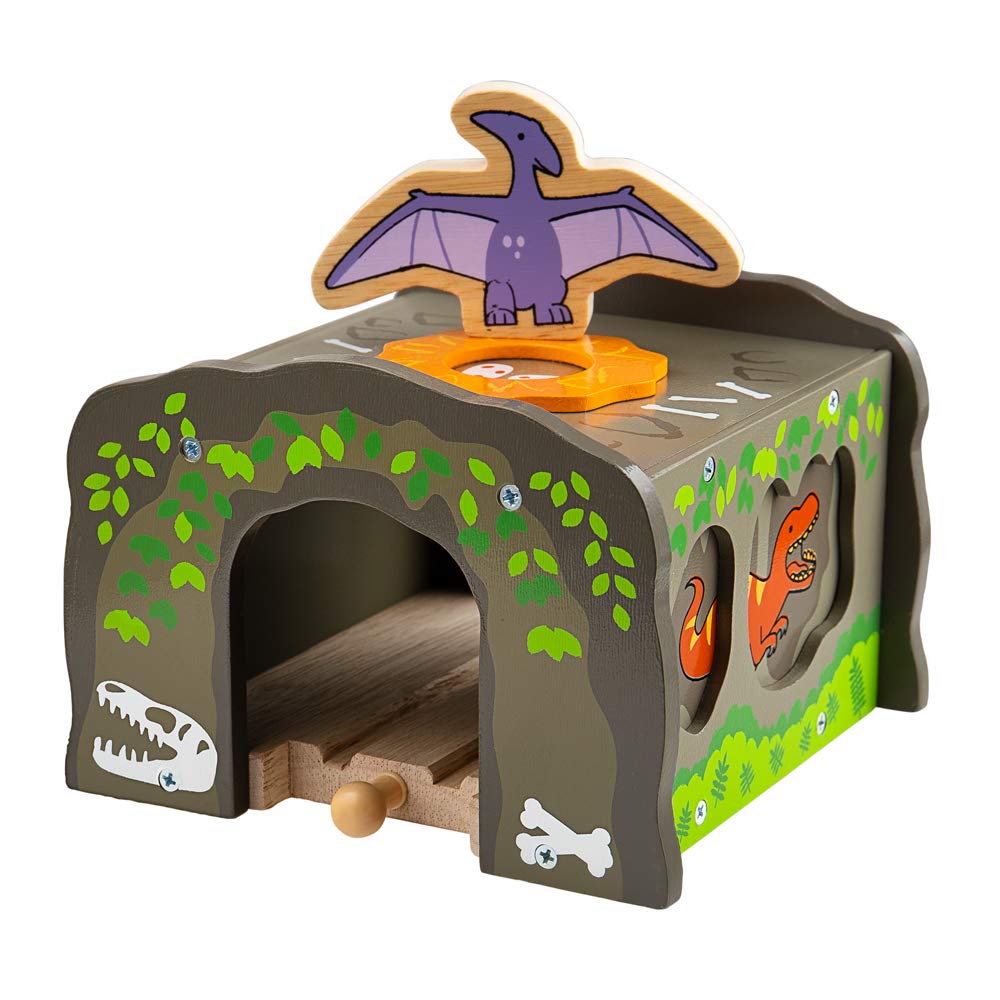 Bigjigs Rail T-Rex Dinosaur Train Tunnel Wooden Train Track Accessories - Bigjigs Train Accessories for Wooden Train Sets, Compatible with other Kids Train Sets