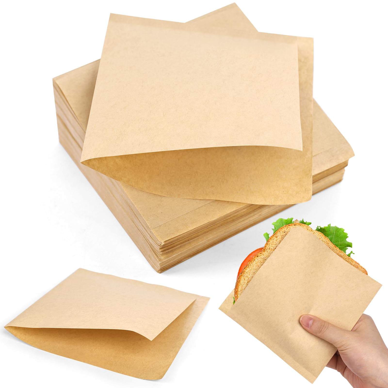 Photo 1 of VGOODALL 200 Pcs Double Open Pretzel Bags, 5" x 5" Grease-Resistant Brown Sandwich Paper Bags Paper for Oily Snack Pretzels Cookies