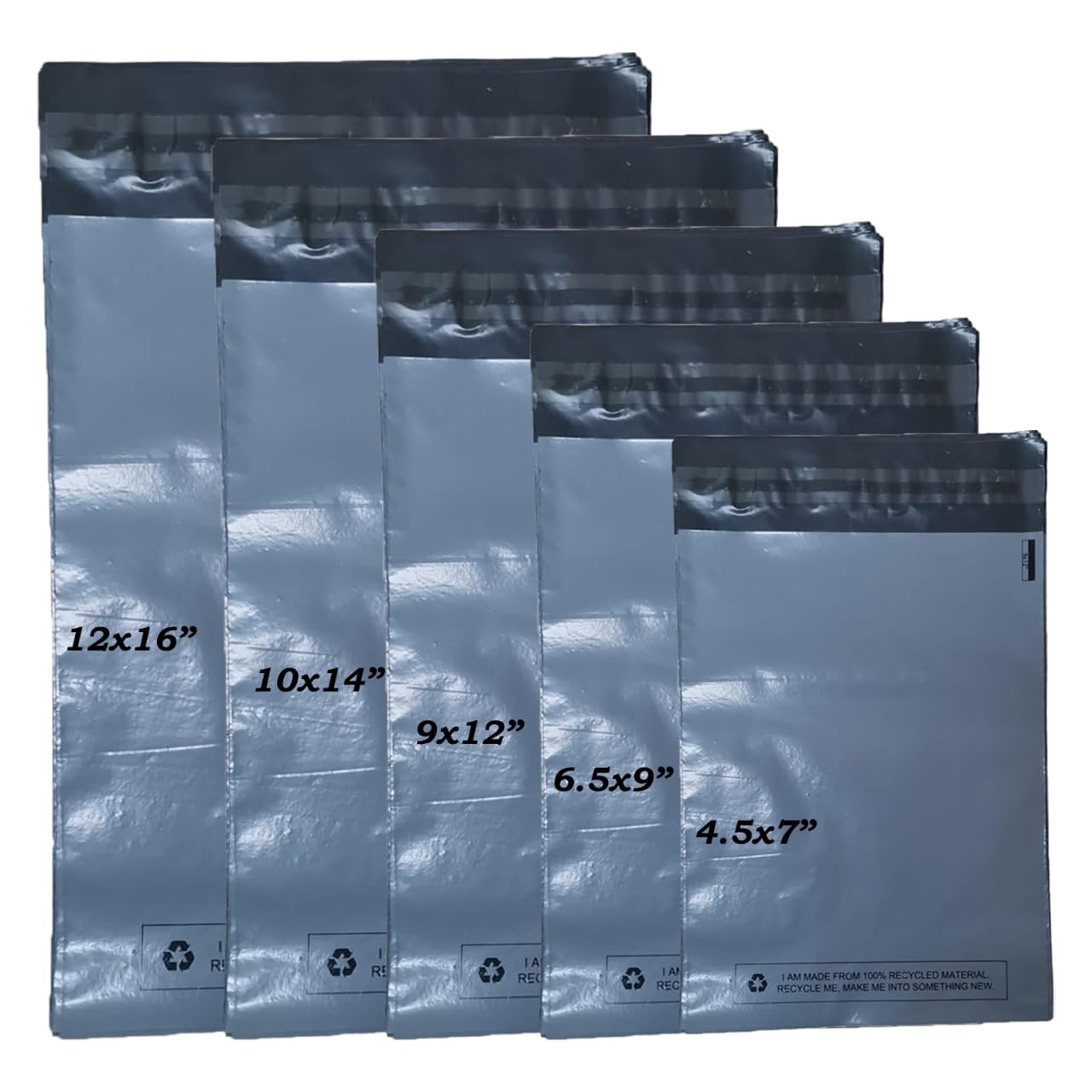 MSDS-SOLUTIONZ 125 Mixed Grey Postage Bags - 5 Sizes 25 from Each - Self-Seal Poly Mailers for Shipping & Mailing - Heavy-Duty Plastic Postal Packaging Parcel Mailing Bags - Ideal for Various Shipping