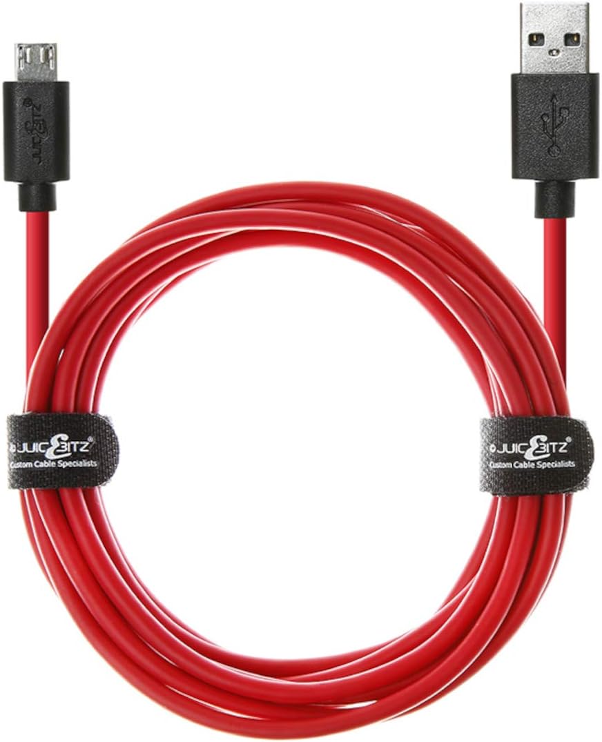JuicEBitz 4m/13ft FAST 2.4A Micro USB Charger Cable compatible with Android Phones & Tablets: Samsung Galaxy A10 S7 S6 S5 Tab S2 TabA/LG W30 K50 / Cubot/HTC/Sony Xperia (Red)
