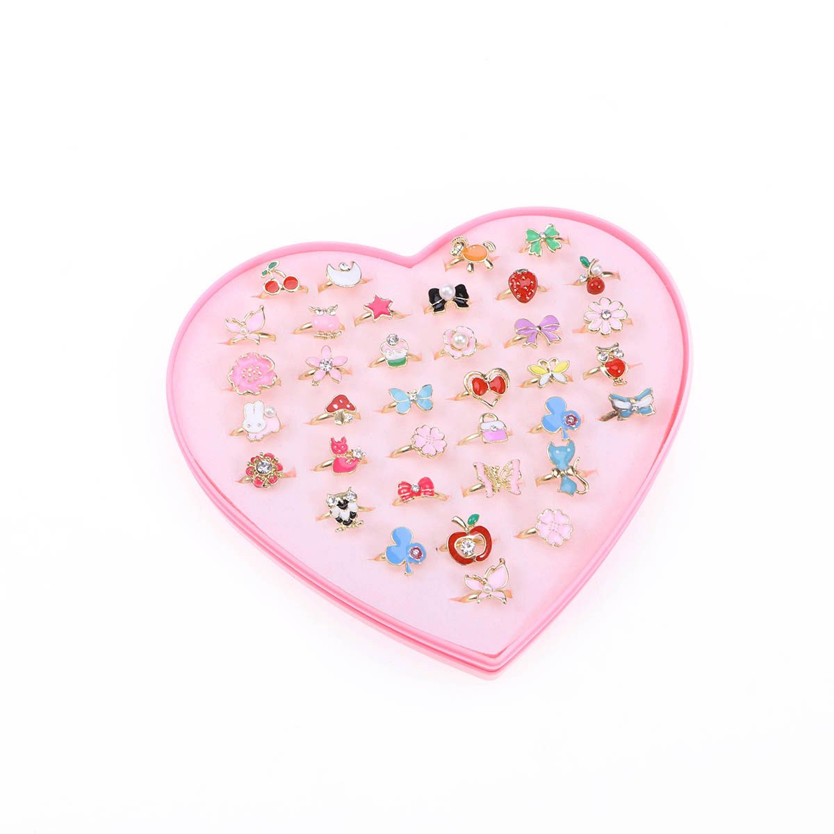 TOYMYTOY Adjustable Rings for Little Girls Jewellery Rings with Heart Shape Box, 36 Pieces