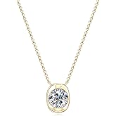 AINUOSHI 2 Carat Moissanite Necklace for Women Oval Shape Solitaire Pendant 14k Gold Plated 925 Sterling Silver GRA Certified Round Brilliant Lab-created Imitation Diamond Alternative