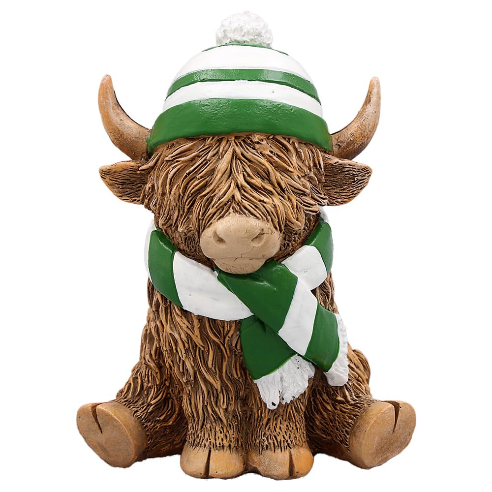 L & P Home & Gifts LP74352 Highland Cow Scarf & HAT, Ceramic, Green & White