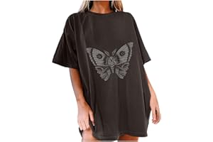 Wukreran Vintage Shirts for Women Cute Graphic Tee Spring Short Sleeve Tops Oversized Tshirts Teen Aesthetic Clothing