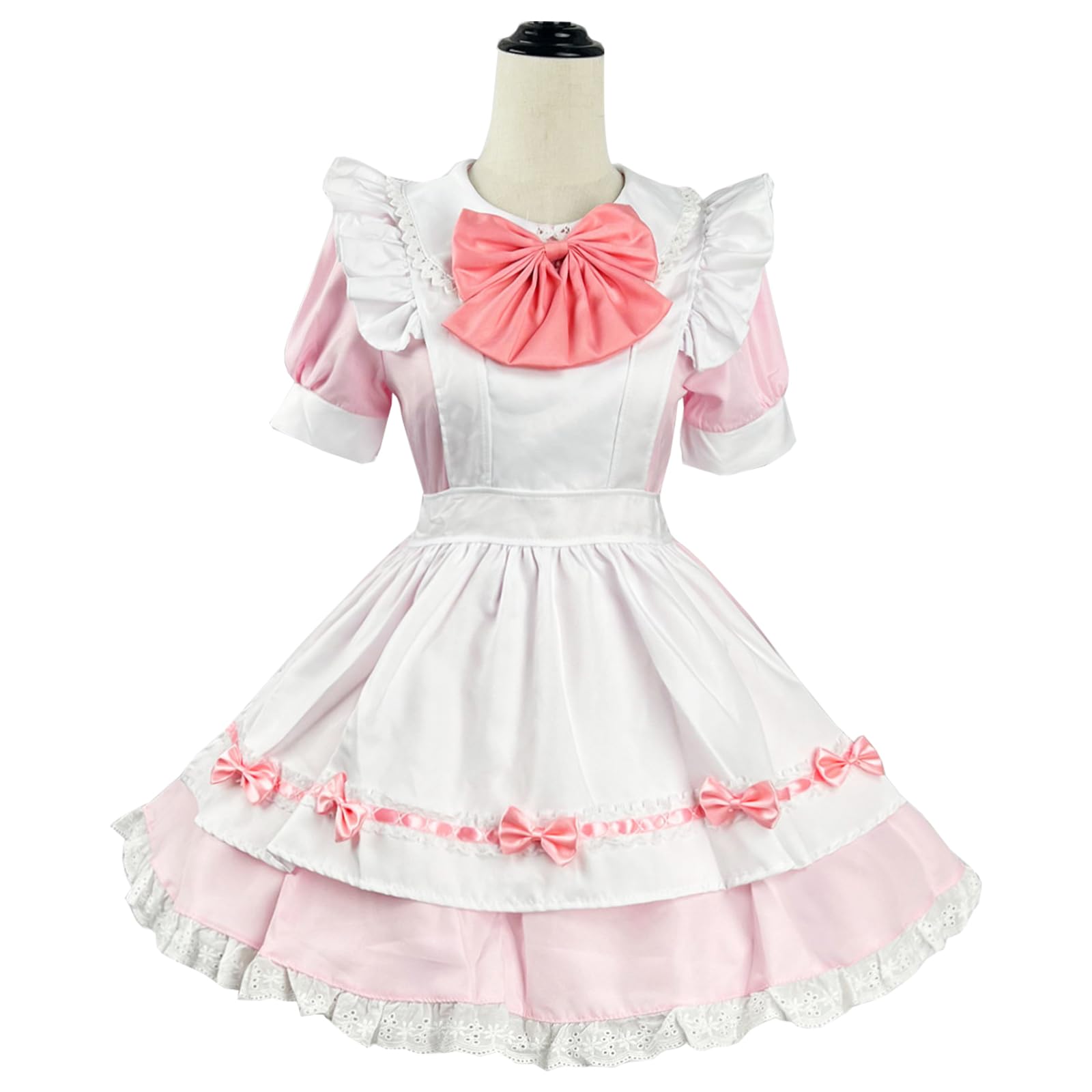 CR ROLECOS Pink Maid Outfit Costume Japanese Women Maid Dress Victorian Lolita Dress Apron with Headwear Halloween Costumes Short Sleeves S — image 1
