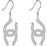 Horse Shoe/Horse Racing Dangle Earrings Sterling Silver Horse Jewelry Gift for Women