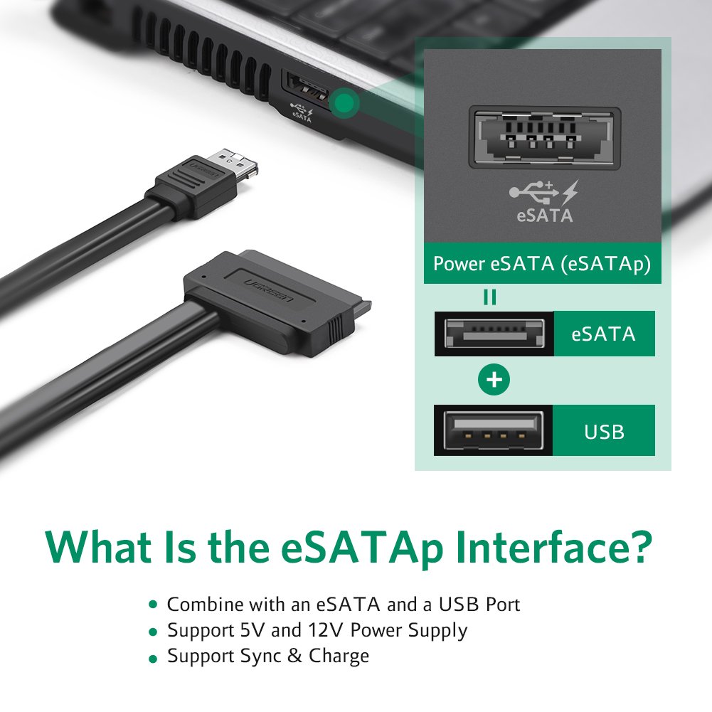 Galleon UGREEN Power Esata ESATAp To Sata Cable Dual Power USB 12V 5V