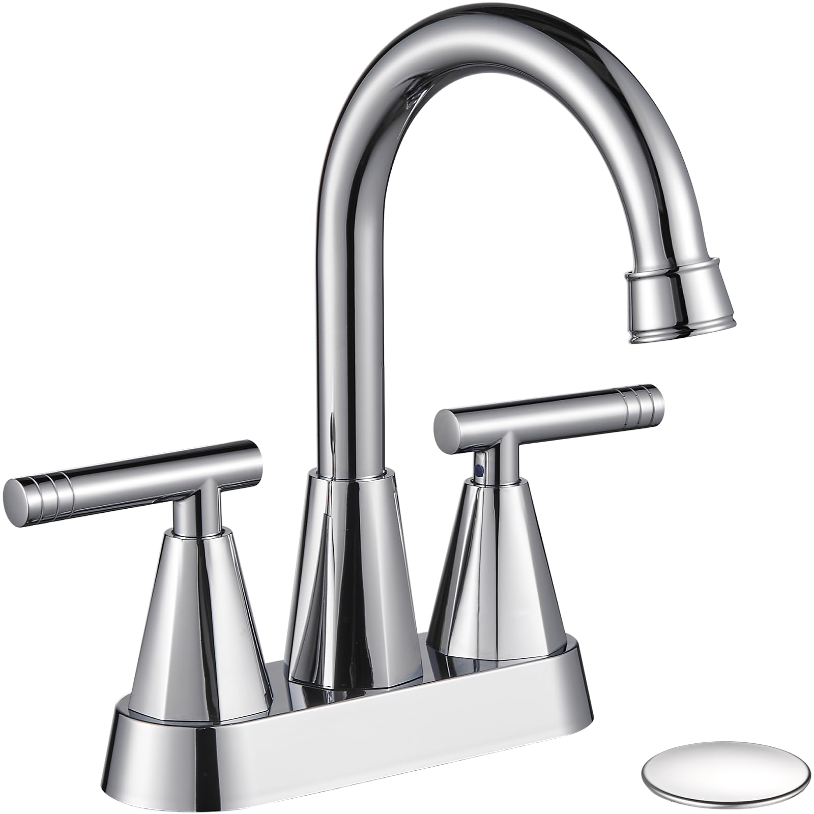 Cobbe Chrome Bathroom Faucets for Sink 3 Hole, 4 inch Chrome Bathroom Sink Faucet with Pop-up Drain and Supply Hoses, Stainless Steel Lead-Free Centerset Touch On Faucets for Bathroom Sink Vanity RV Image