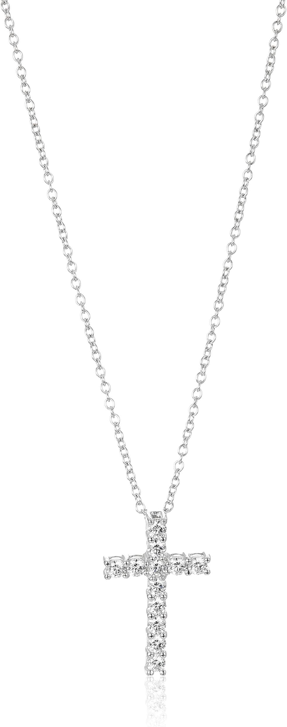 Platinum or Gold Plated Sterling Silver Cross Pendant Necklace with Swarovski Zirconia, 18"