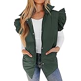 Valphsio Women's Puffer Vests Ruffle Sleeve Winter Button Down Padded Gilet with Pockets