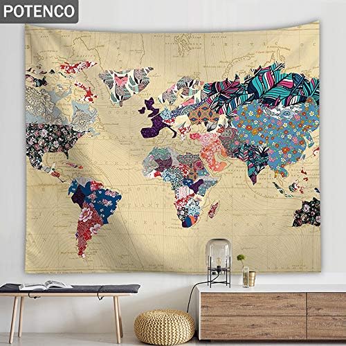 POTENCO Blankets, World Map Picnic Mat Medieval Educational Tapestry Wall Hanging Beach Towel (G, 230150cm)