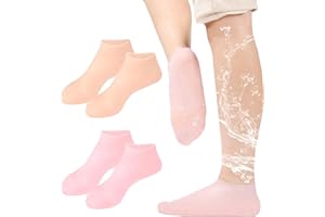 WBLLG 2 Pair Silicone Moisturizing Socks,Silicone Socks for Women, Women's Spa Pedicure Socks for Repairing Dry Feet,Anti Slip Aloe Socks,Cracked Heels and Softening Rough Skin（Pink and Orange）