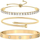 PCY Gold Bracelets For Women,3PC Bangle Gold Plated Bracelets For Women,Trendy Statement Cuff Stackable Bangles Set,Fashion Jewelry for Women.