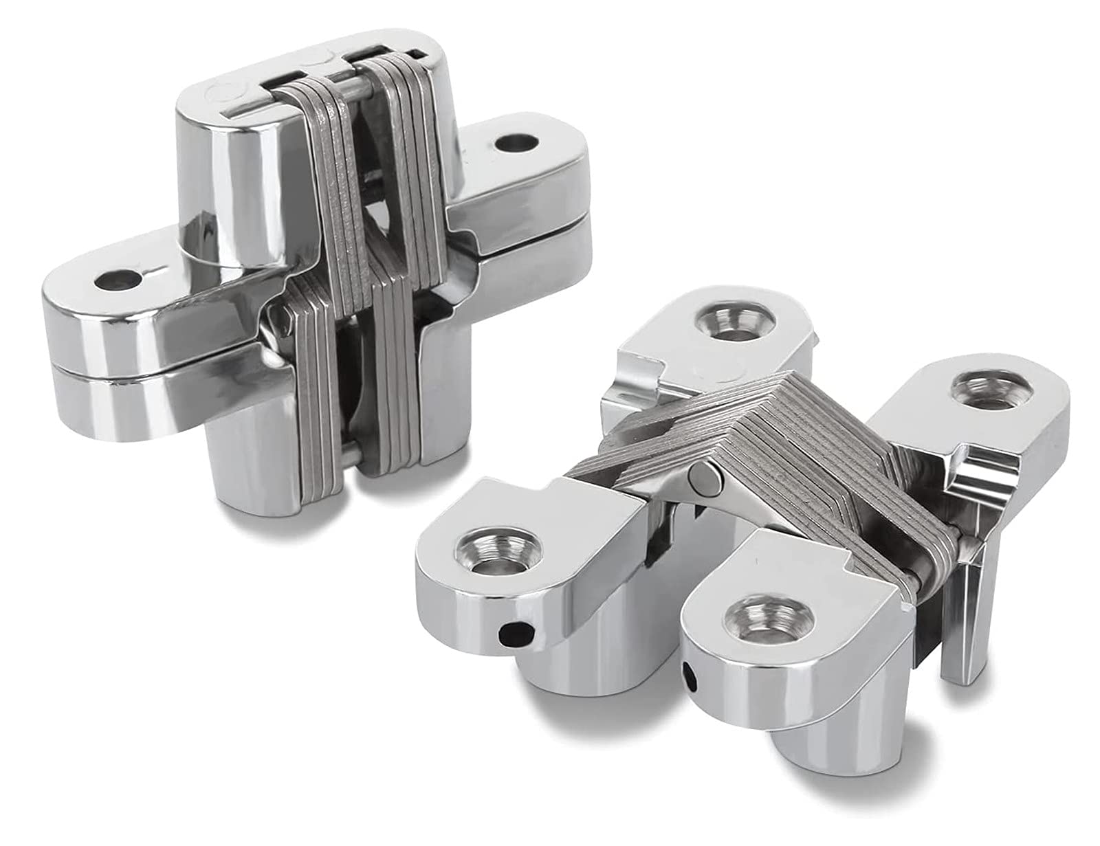 60mm Length Pair of Concealed Stainless Steel Door Hinge Invisible Hidden Silver (Zinc&Stainless Steel, 2-3/8'')