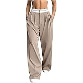 Floerns Women's Summer High Waist Suit Pants Pleated Wide Leg Business Casual Trousers