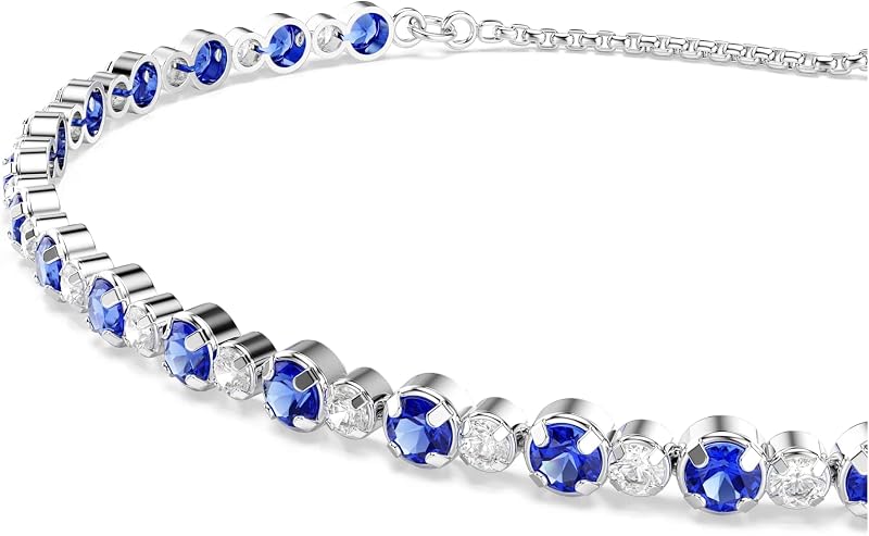 Matrix Tennis Armband, Rhodiniertes Damenarmband mit Klaren und Blauen Zirkonia in Gemischten Rundschliffen, Mit Kugelschiebeverschluss, Armbandlänge: 24 cm, Armbandbreite: 0.3 cm