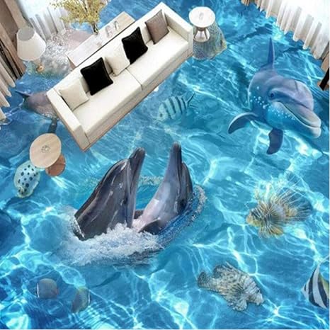 Amazon Clhhsy 部屋を飾る カスタム床壁紙3dオーシャンワールドイルカサメ壁画リビングルーム浴室ビニール自己接着防水床壁紙 450x300cm 壁紙