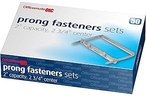 Officemate Prong Paper Fasteners, 2-Inch Capacity, 2.75-Inch Base, Box of 50 Complete Sets, (99852)