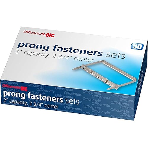Officemate Prong Paper Fasteners, 2 inch Capacity, 2.75 inch Base, Box of 50 Complete Sets, (99852), Silver