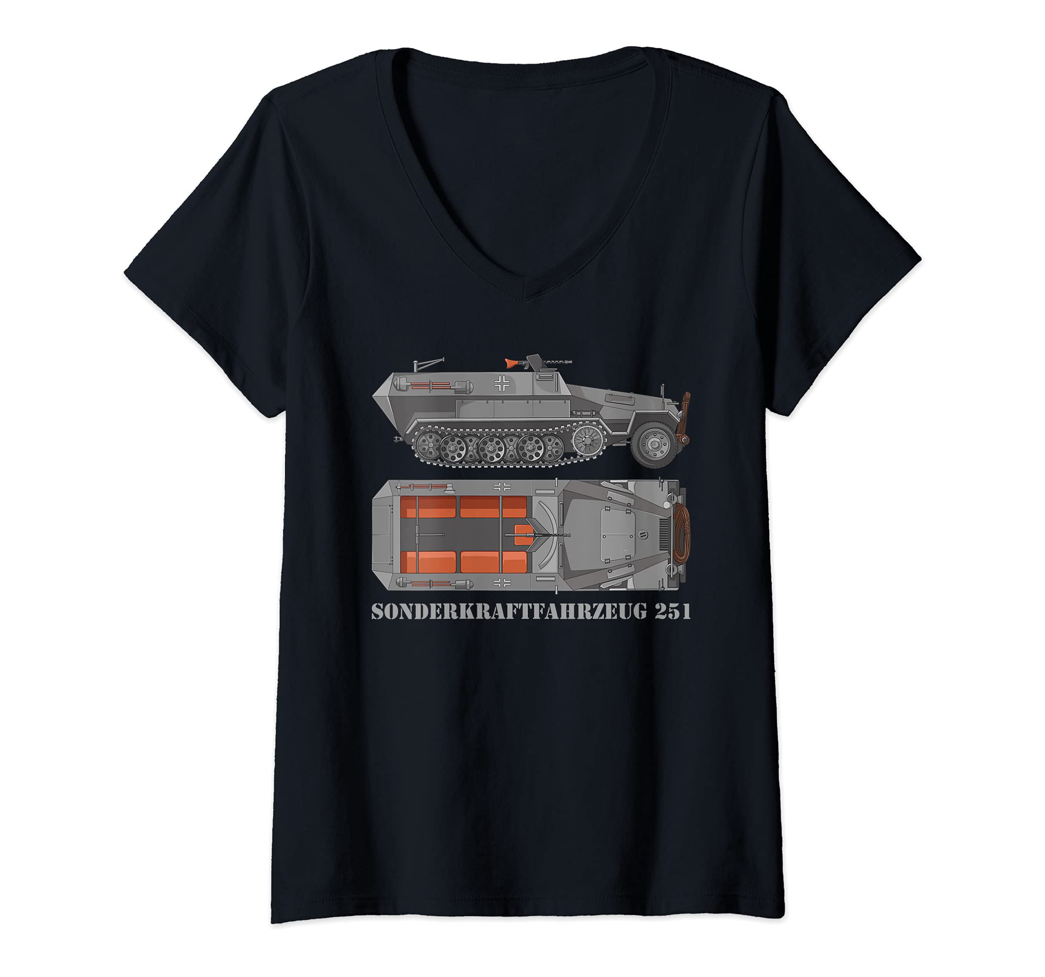 Womens SdKfz 251 German WW2 Half-track APC Hanomags Diagram V-Neck T-Shirt