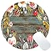 Wknoon Cute Round Mouse Pad Custom, Vintage Hand Drawn Floral Wreath Art on Rustic Wood Circular Mouse Pads for Computers Laptop