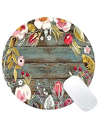 Wknoon - Alfombrilla de ratón redonda para juegos, diseño personalizado, diseño de flores románticas rosas vintage de acuarela, alfombrilla de goma antideslizante de 7.9 in