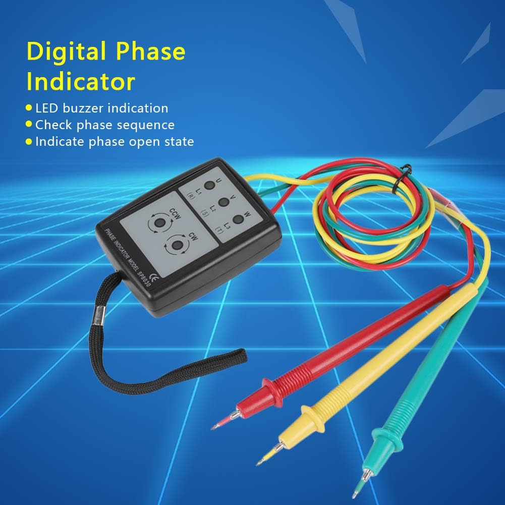 Naroote Digital Phase Indicator SP8030 Rotation Indicator LED Buzzer 