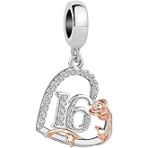 KunBead 12 13 16 18 21 30 40 50 60 70 Birthday Rose Heart Dangle Charms Compatible with Pandora Bracelet Necklace for Women