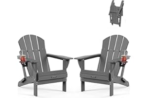 MUCHENGHY Folding Adirondack Chairs Set of 2 HDPE Weather Resistant, Patio Firepit Chairs, Sturdy Outside Chairs, Lawn Chairs, 15min Assembly 380lb Grey