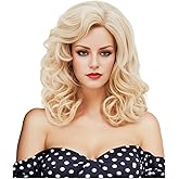 NJJYXH 16 Inches Blonde Wigs for Women Long Wavy Wig Synthetic Natural Shoulder Length Wig for 70s 80s Cosplay,Halloween,Daily Use