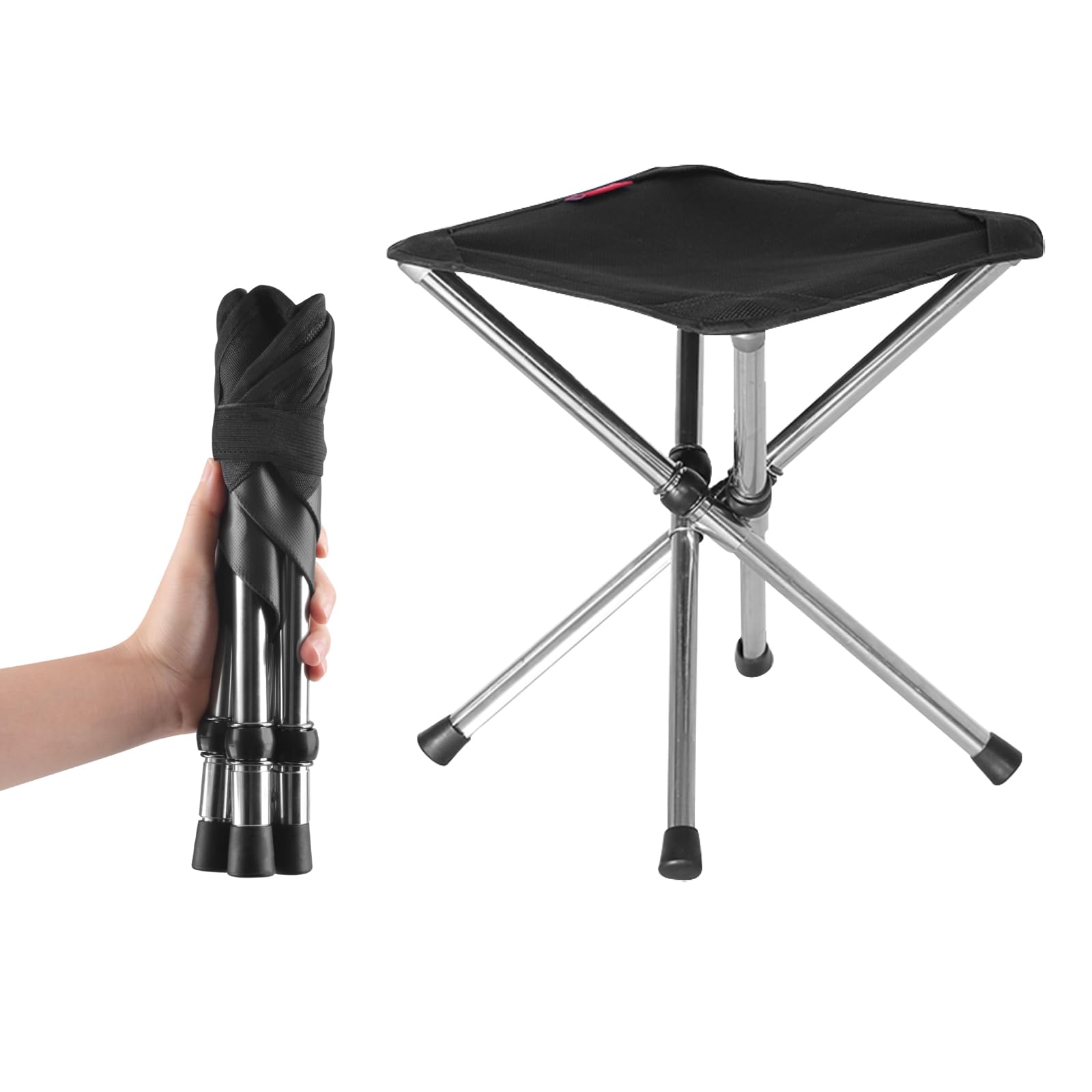 TRIWONDER Portable Camping Seat Folding Stool Telescopic Mini Chair Folding Tripod for Travel Fishing Hiking BBQ Beach (Black - S)