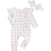 ZIXILOVGIR Newborn Baby Girl Valentines Day Outfit Heart Print Ruffle Long Sleeve Romper Onesie Cute Clothes with Headband
