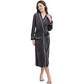 Women's Robes Lightweight Soft Cotton Blend, Ladies Bathrobe Absorbent Breathable Kimono Robe with Pockets