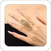 Yheahin Vintage Big Oval Crystal Ring for Women Gold Rhinestone Flower Rings Open Finger Adjustable Crystal Leaf Statement Ring Jewelry for Bridal Wedding