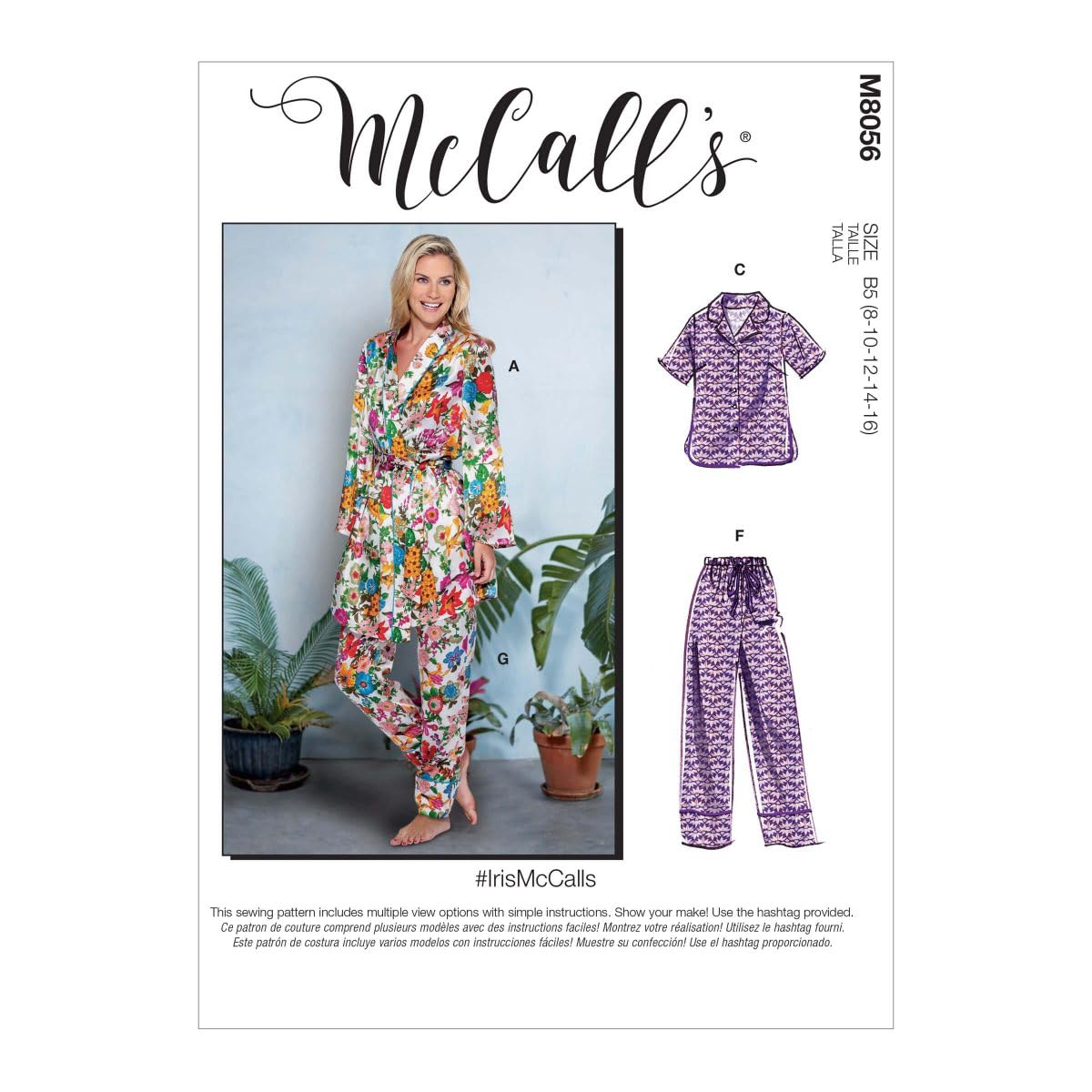 McCalls Pattern M8056B5 Misses' Robe, Belt, Tops, Shorts and Pants B5 (8-10-12-14-16), Various