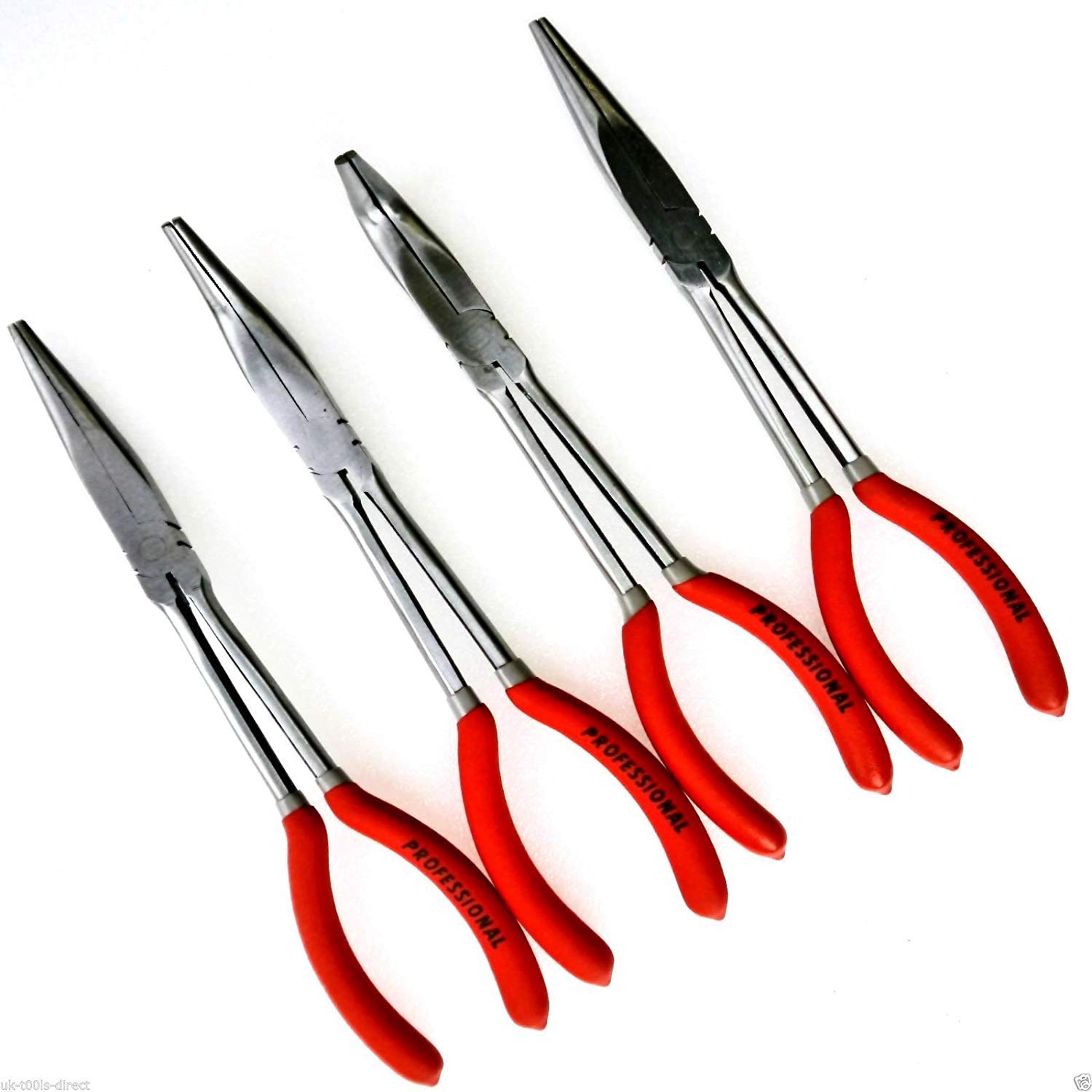 Neilsen CT0962 4pc Long Nose Pliers Set - Size: 11in / 285mm | Straight, 10 Degree, 45 Degree, 90 Degree, Angle | Ideal for Precision Gripping, Reaching Tight Areas and Angled Access Work