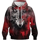 GHUALURU Mens Cool Animal Graphic Hoodies Wolf Printed Sweatshirt Hoodie Pullover with Pocket