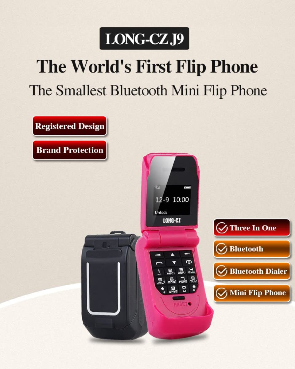 LONG-CZ J9 World Mini Smallest Flip Mobile Phone Unlocked (Black)
