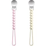 LANEYLI Pacifier Clip Silicone Pacifier Holder for Baby Boys and Girls 2 Pack Hexagonal Pink Beige