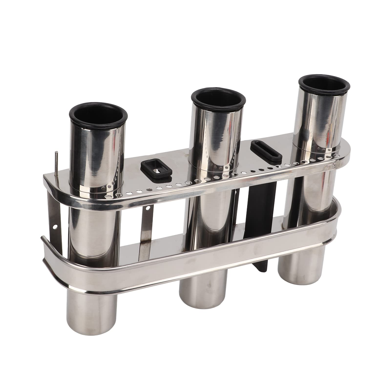 Fishing Rod Holder, Akozon Marine Triple Rod Holder Stainless Steel 3 Tube Link Rod Holder Rod Pod with Toolbar for Marine Yacht Boat Truck RV