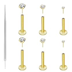 3 Pairs 6 Pcs 14K Gold 16G Threadless Nose