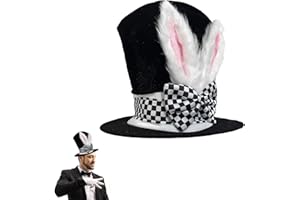 HATINXIA Easter Bunny Hat Costume - Magic Top Hat with Rabbit Ears, Bow Tie for Black White Rabbit Cosplay, Magician Props
