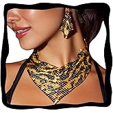 EVILD Sequin Leopard Print Choker Necklace Set Gold Necklace and Earring Sets for Women