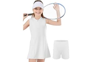 SPFAS Girls Tennis Dress with Shorts Pockets Sleeveless Workout Athletic Dresses A-Line Kids Golf Outfit Quarter Zip