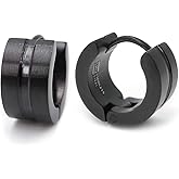 Pair Stainless Steel Black Stripe Hoop Earrings 7mm