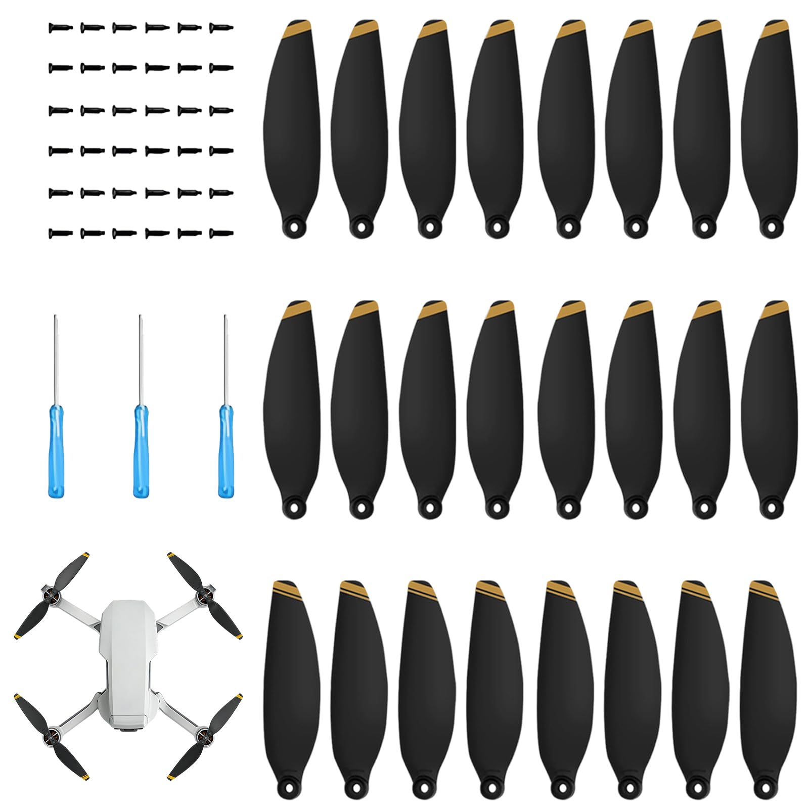 24 Pieces of Propeller Compatible with DJI Mini 4K, Mini 2/SE/2 SE, Low Noise Wind 4726 FM Propeller Blade, Replaceable Noise Reduction Drone Accessories, Including Screws and Screwdriver (Gold)