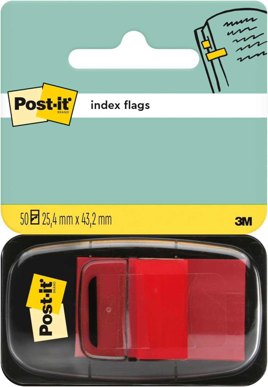 Post-it Index Flags, Medium, Red, 1 Dispenser 25.4 mm x 43.2 mm, 50 Flags - to Mark, Highlight or Color Code Important Information