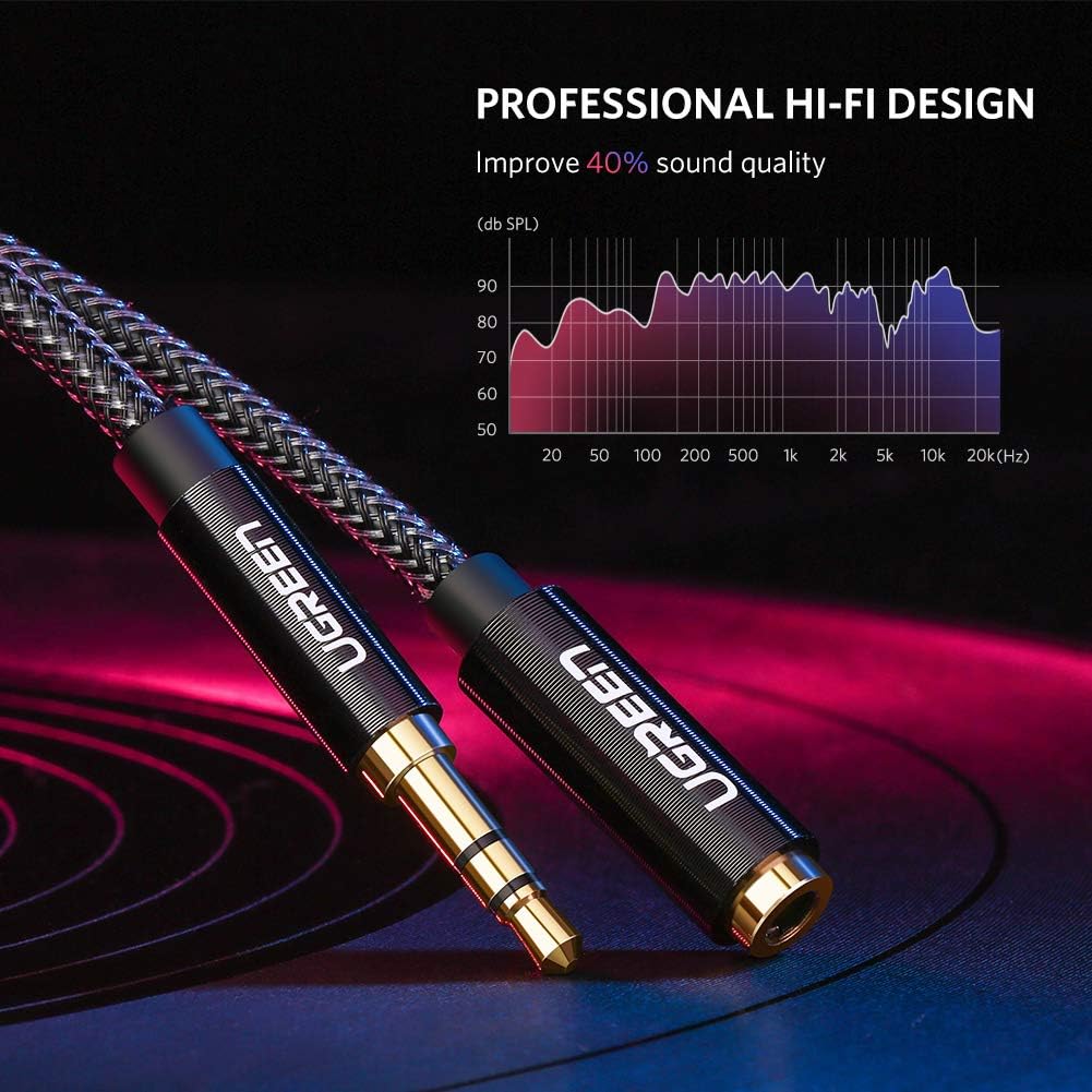 UGREEN Headphone Extension Cable, 3.5mm Audio Male to Female Stereo Extension Adapter Nylon Braided Cord Compatible for iPhone, iPad, Smartphones, Headphones, Tablets, Media Players, Gold-Plated 3FT: Electronics