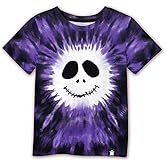 Big Boys Girls Casual Pumkpkin face Short Sleeve Shirt Tie Dye Trendy Halloween Top Purple 9-10 Years