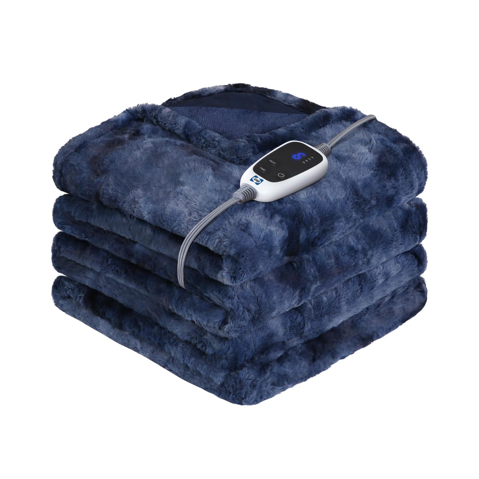 Photo 1 of Sealy Electric Blanket Heated Throw, Faux Fur Heating Blanket with 6 Heat Settings & 2-10 Hours Auto Shut Off, Fast Heating & ETL Certification, 50x60 Inch, Navy Blue